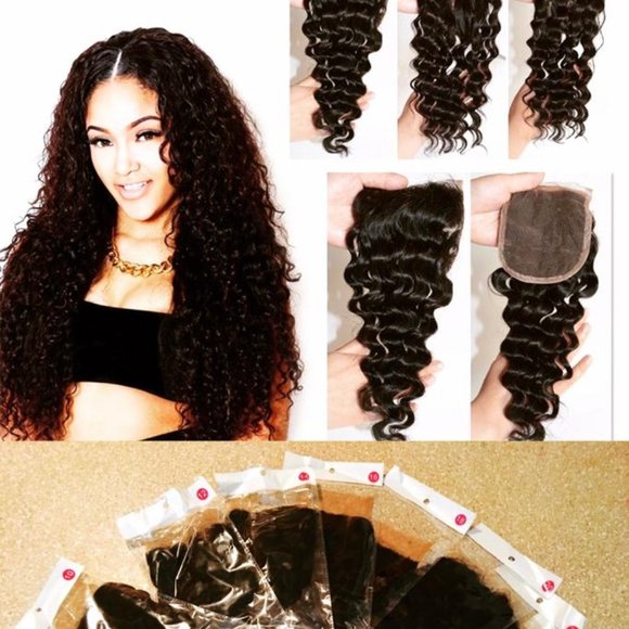 20" 4X4 Brazilian Human Hair Deep Wave 3 Part Lace Closure - Picture 4 of 4